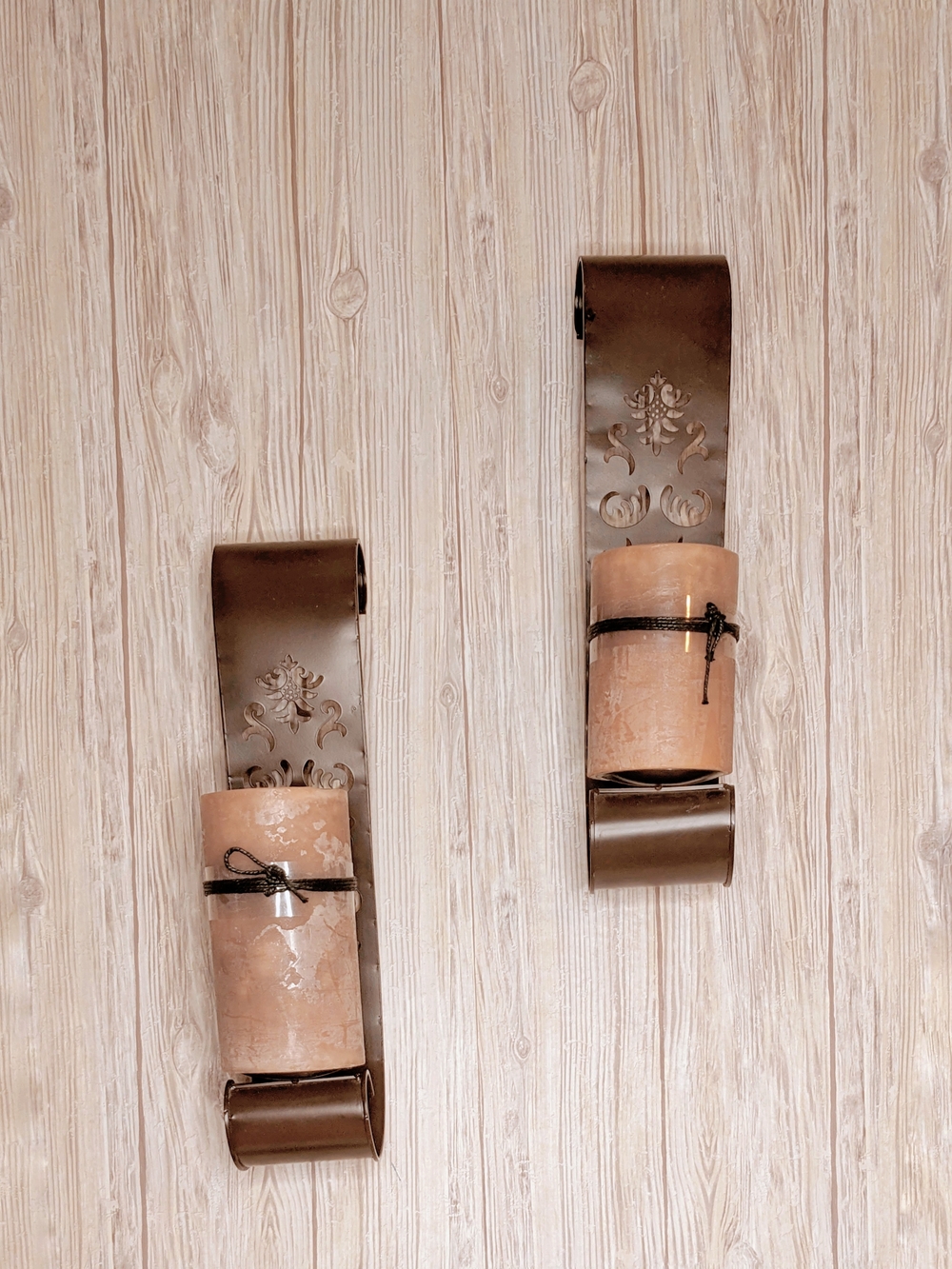Vintage Decorative Brown Metal Wall Candle Holders